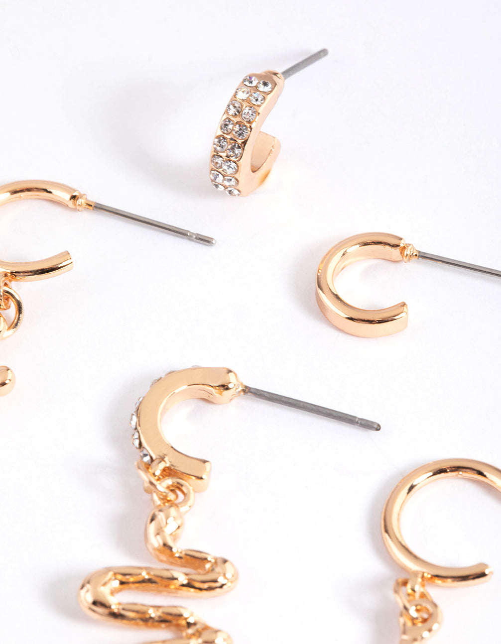 Gold Snake & Cross Stack Earrings