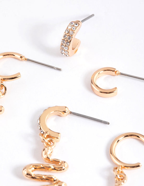 Gold Snake & Cross Stack Earrings