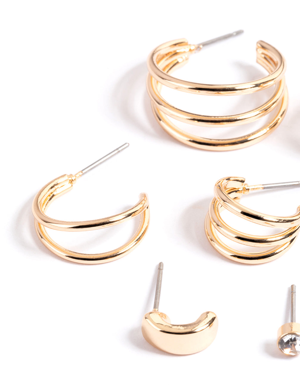 Gold Imitation & Diamante Stack Earrings