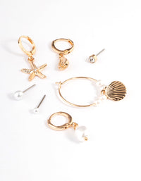 Gold Beach & Pearl Stack Earrings - link has visual effect only