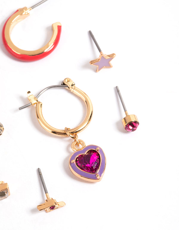 Gold Teddy & Heart Stack Earrings