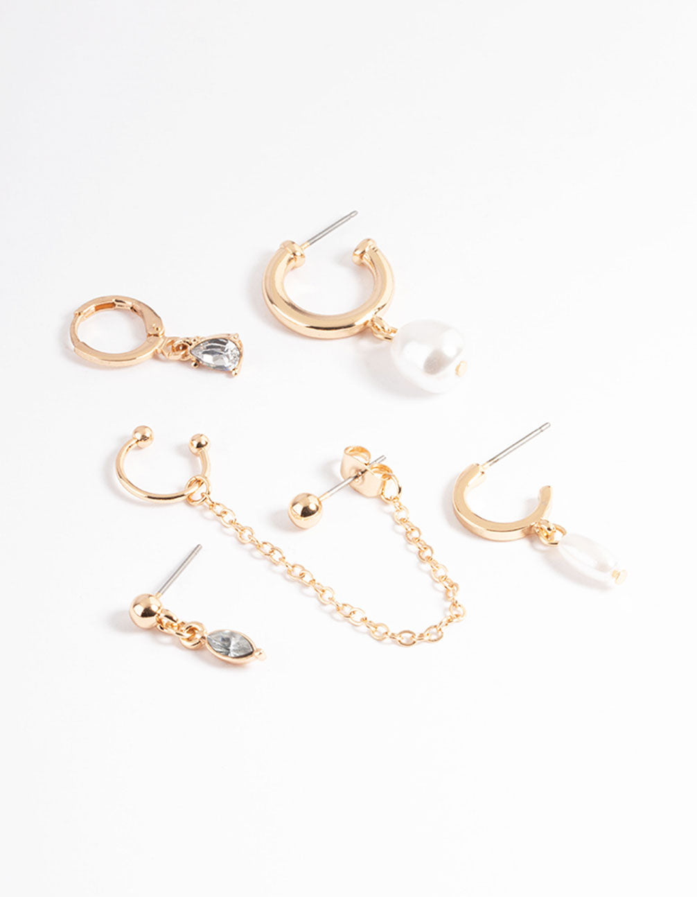 Gold Classic Diamante & Pearl Stack Earrings