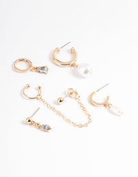 Gold Classic Diamante & Pearl Stack Earrings - link has visual effect only