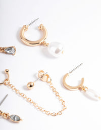 Gold Classic Diamante & Pearl Stack Earrings - link has visual effect only