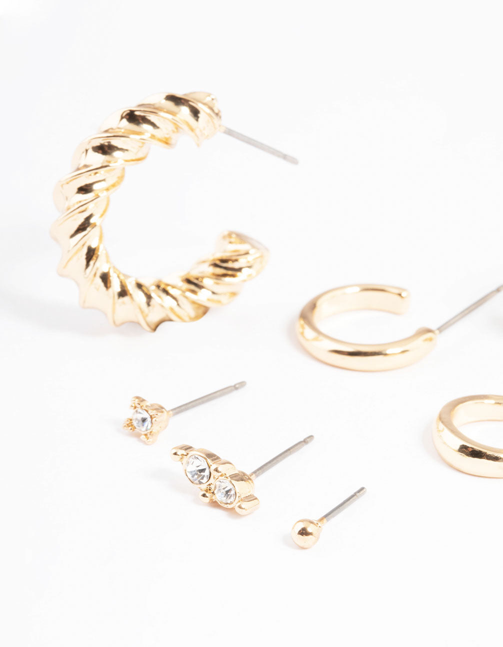 Gold Diamante Statement Twist Stack Earrings