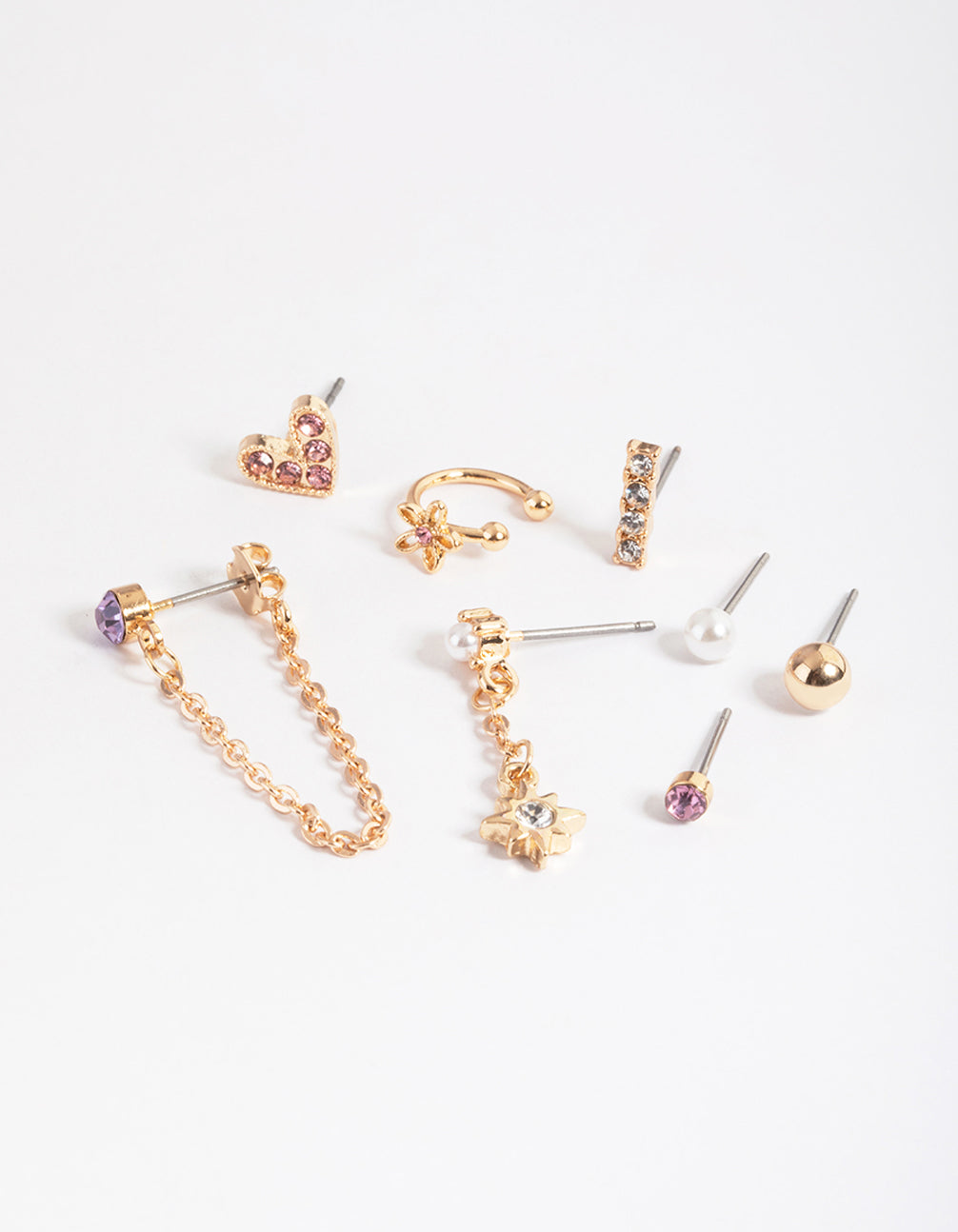 Gold Diamante Chain Stack Earrings