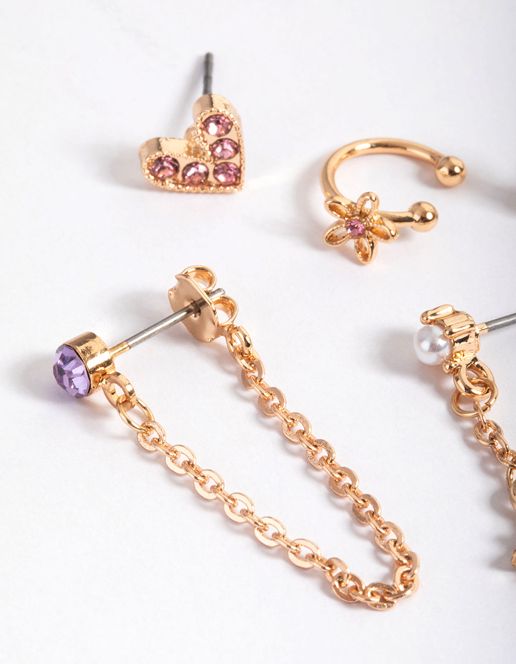 Gold Diamante Chain Stack Earrings
