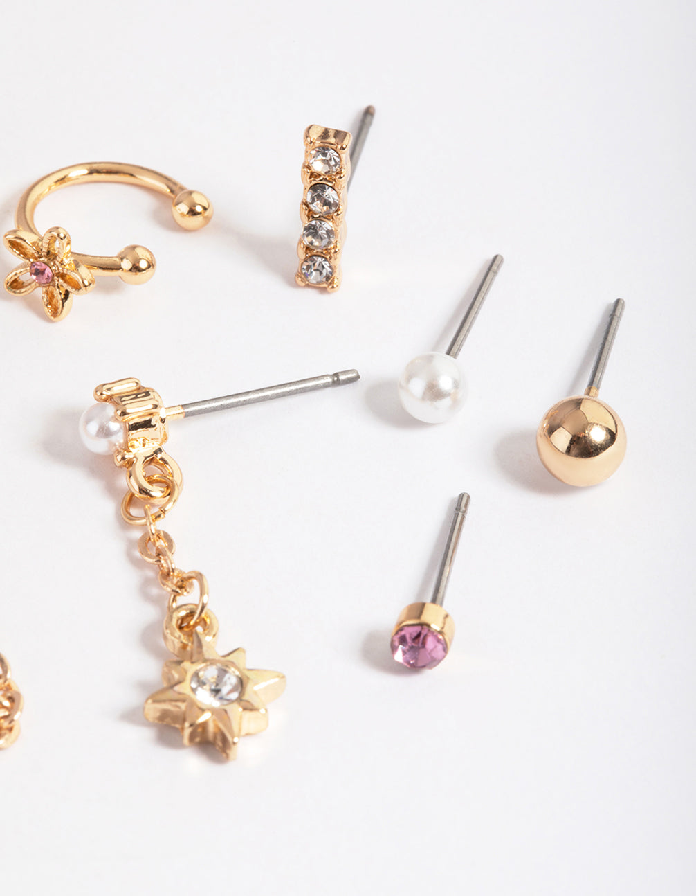 Gold Diamante Chain Stack Earrings