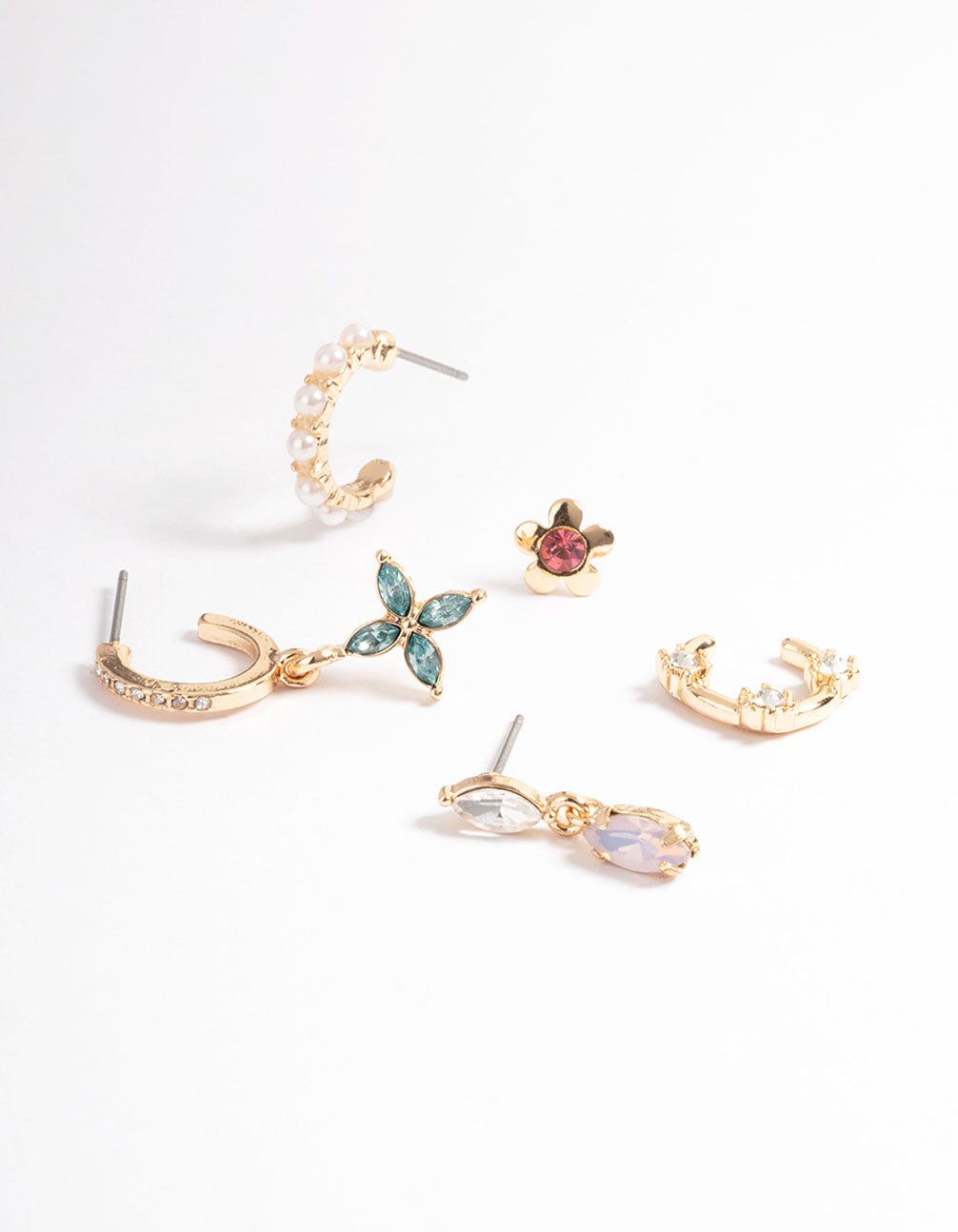 Gold Diamante Pearl Stack Earrings