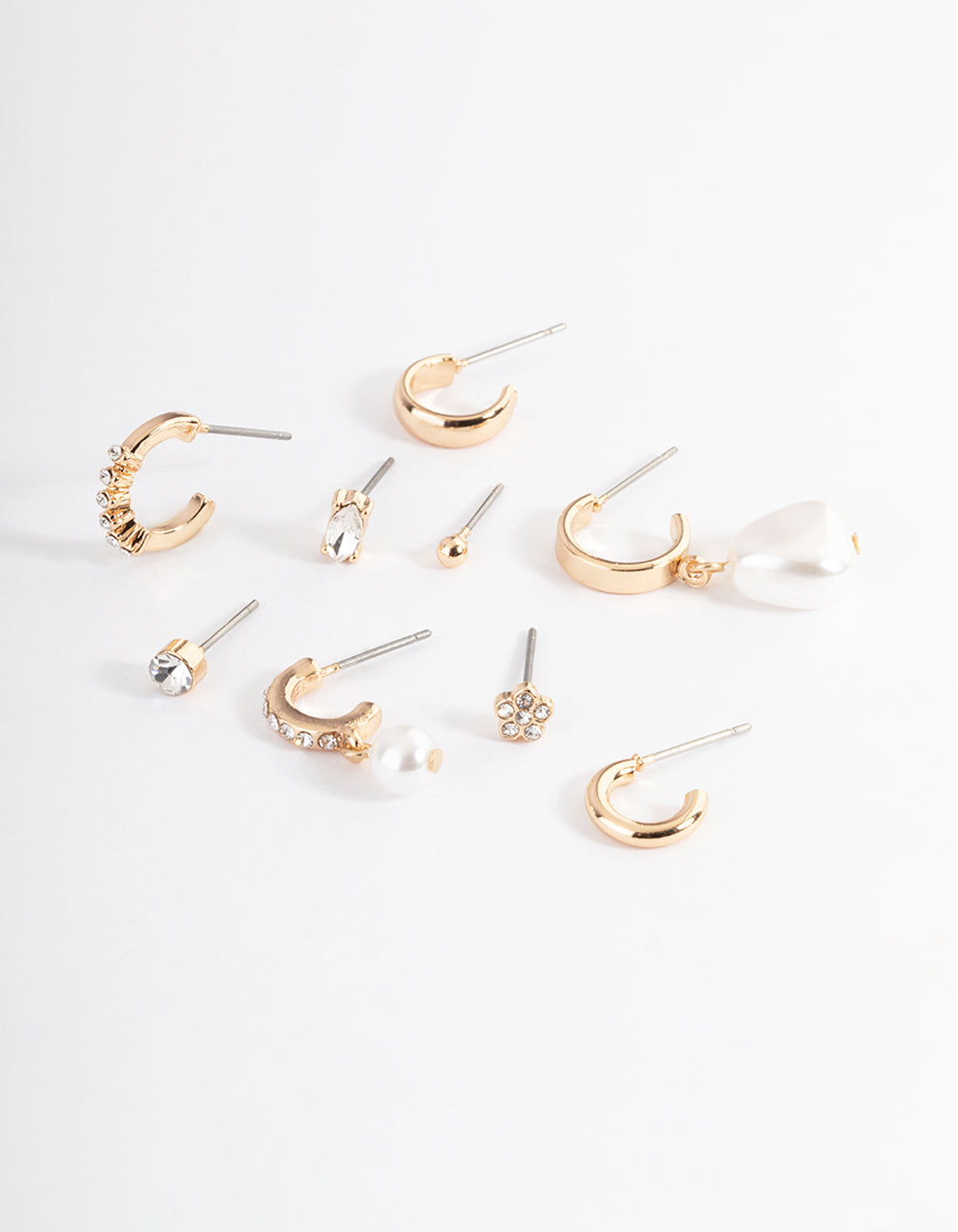 Gold Pearl & Diamante Hoop & Stud Stack Earrings