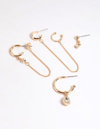 Gold Diamante & Chain Hoop Stack Earrings - link has visual effect only