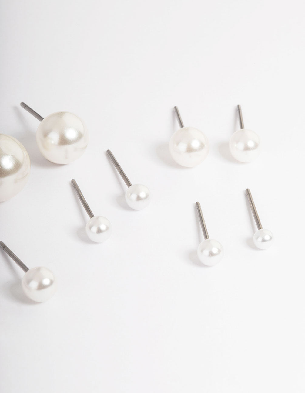 Silver Classic Pearl Stud Stack Earrings