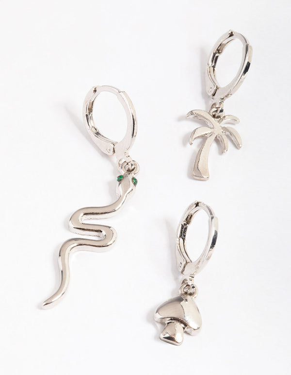 Rhodium Mixed Snake Stack Earrings