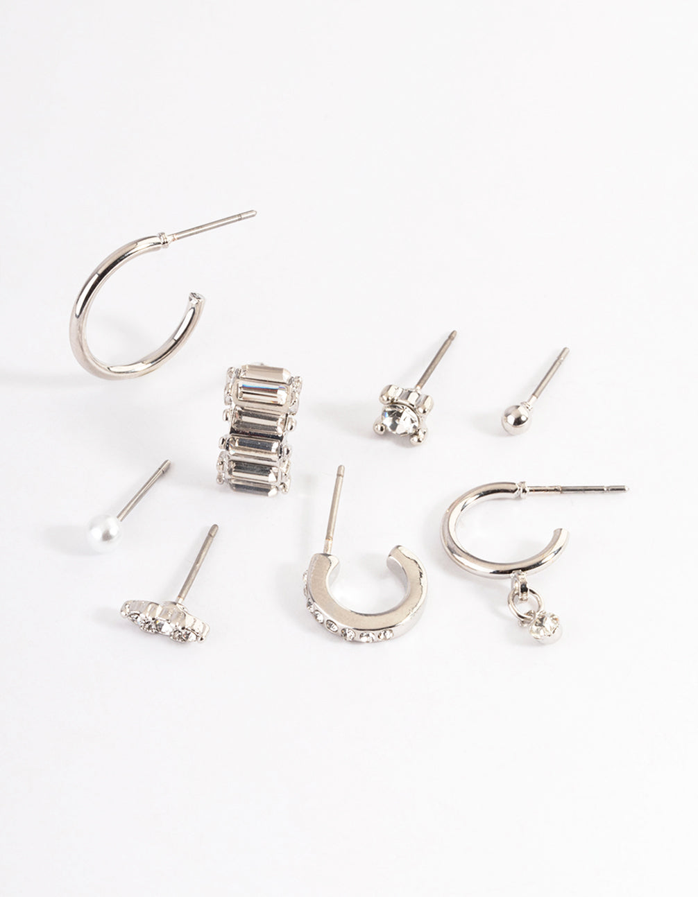 Rhodium Pretty Diamante & Pearl Stack Earrings