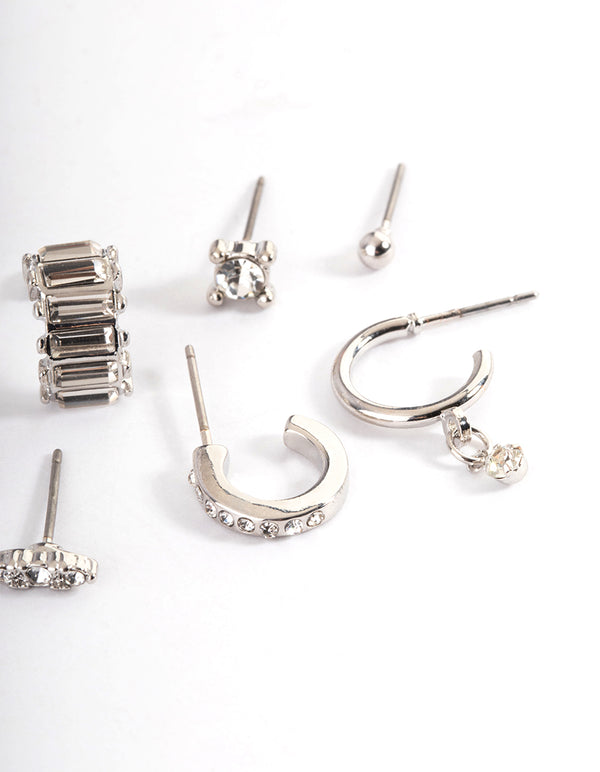 Rhodium Pretty Diamante & Pearl Stack Earrings