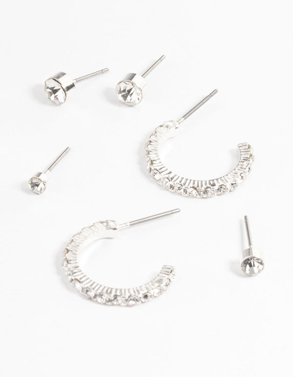 Rhodium Diamante Stud & Hoop Stack Earrings
