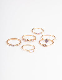 Gold Dainty Diamante Flower Ring Pack - link has visual effect only