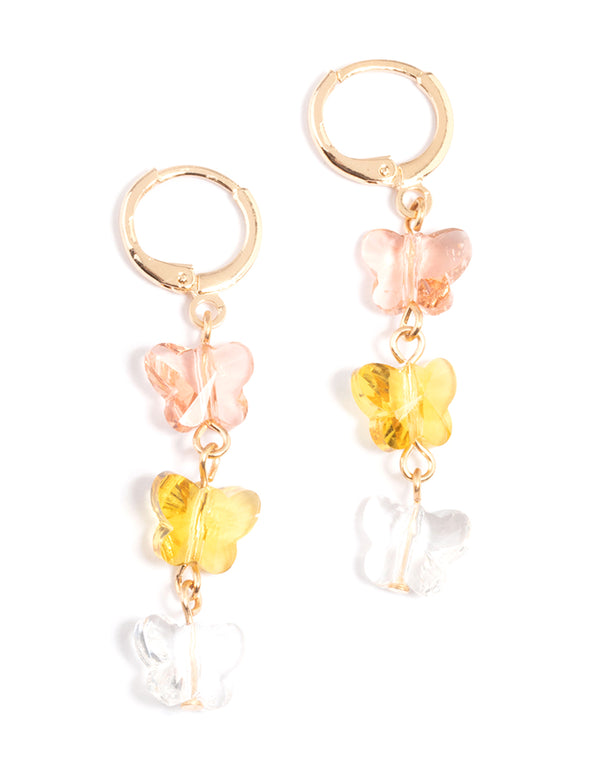 Gold Trio Butterfly Drop Huggie Earrings