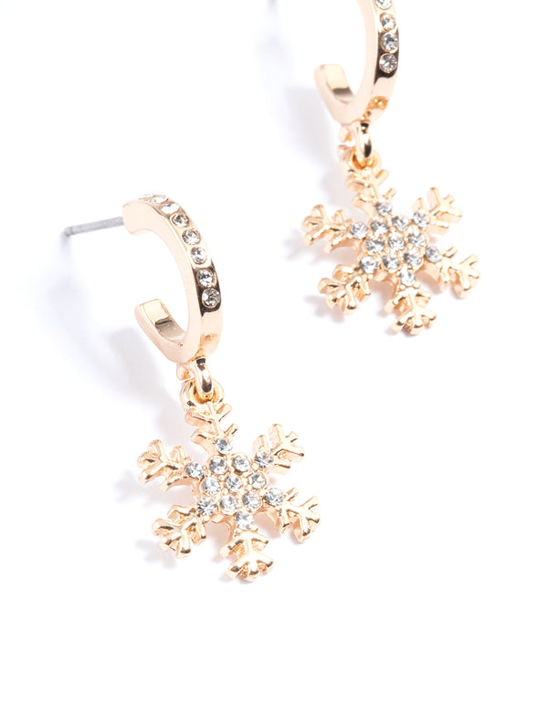 Gold Diamante Snowflake Hoop Earrings