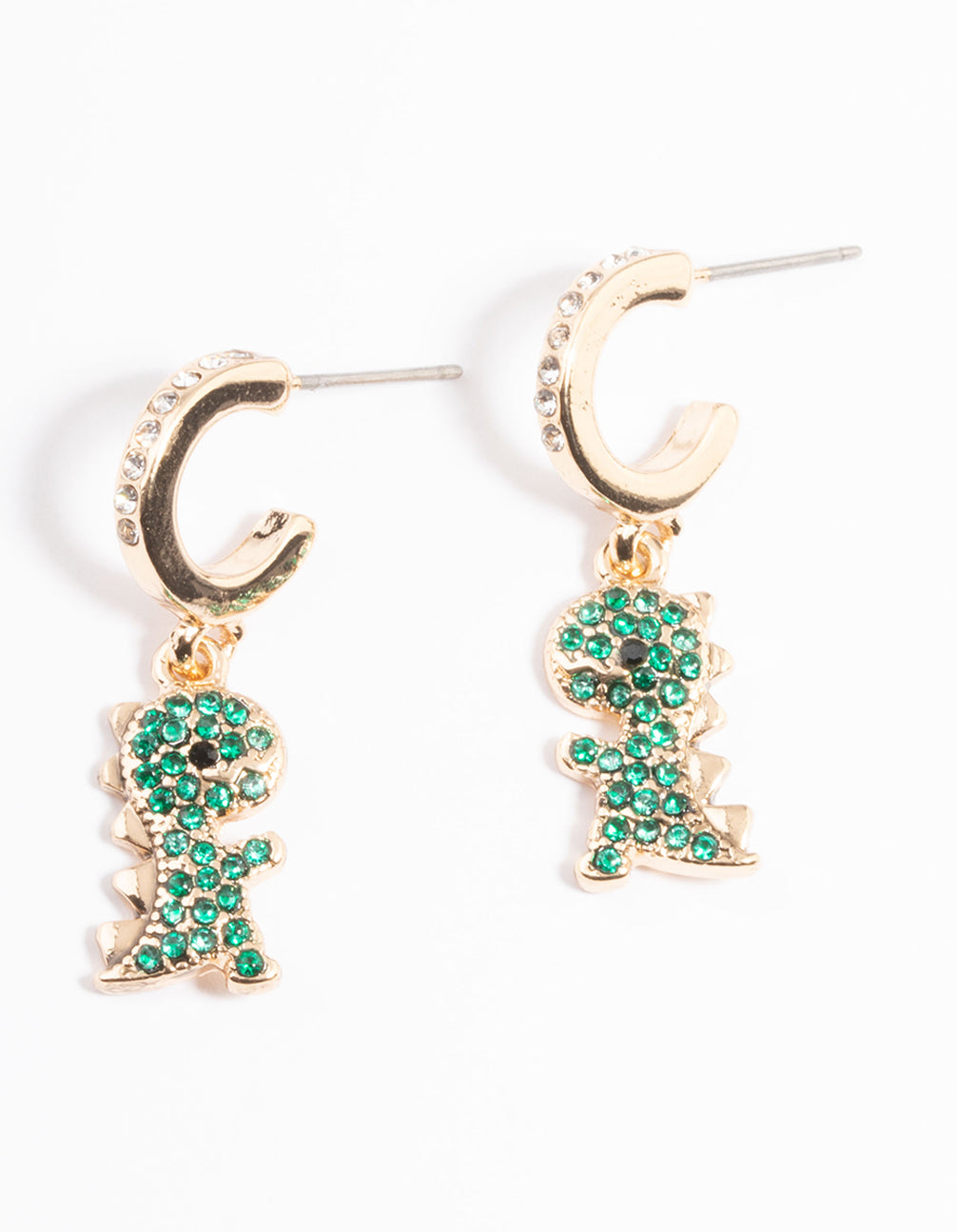 Gold Diamante Dinosaur Hoop Earrings