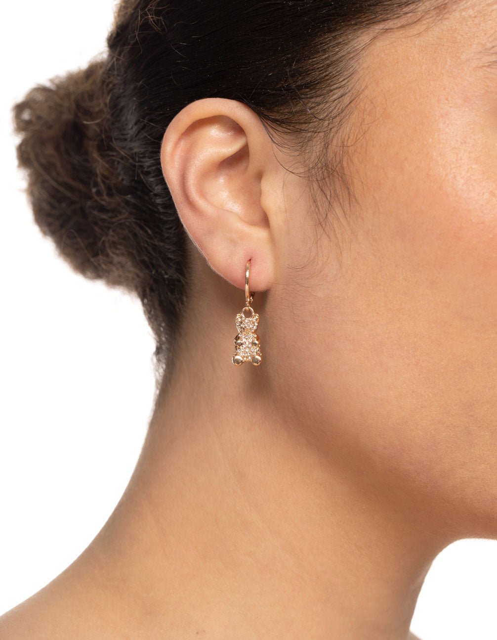 Gold Diamante Teddy Bear Huggie Earrings