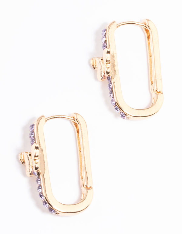 Gold Diamante Butterfly Oval Huggie Earrings
