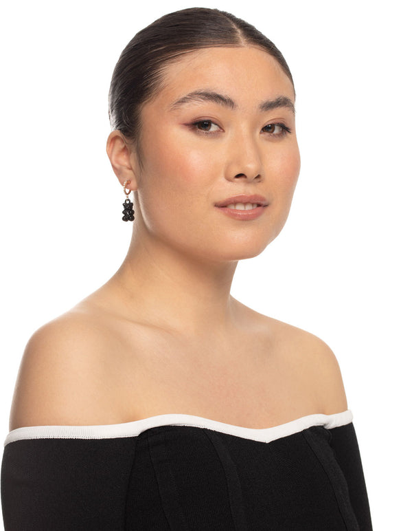 Gold Diamante Black Lolly Bear Earrings