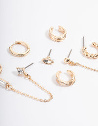 Gold Cuff & Drop Mixed Earring Pack - link has visual effect only