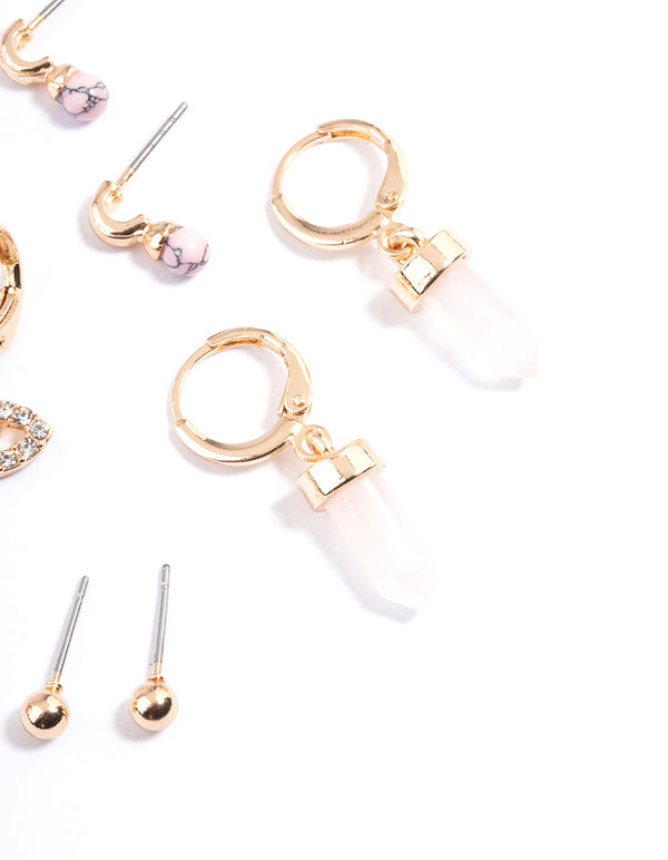 Gold Rose Quartz Evil Eye Earring Pack