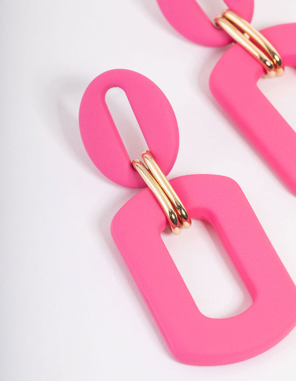 Gold Mini Rubber Link Drop Earrings