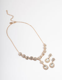 Antique Gold Diamante Flower Earring & Necklace Set - link has visual effect only