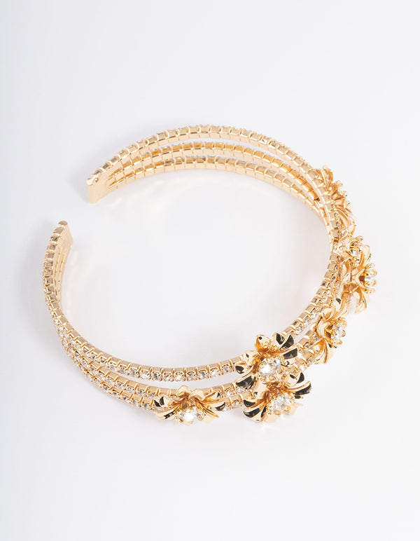 Gold Multi Flower Cupchain Wrist Cuff