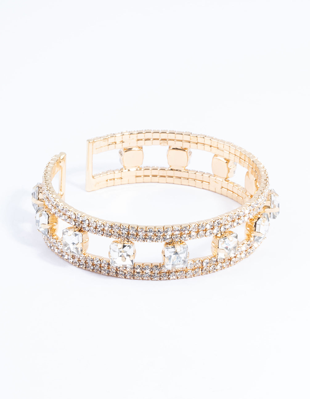 Gold Square Diamante Middle Cuff Bangle