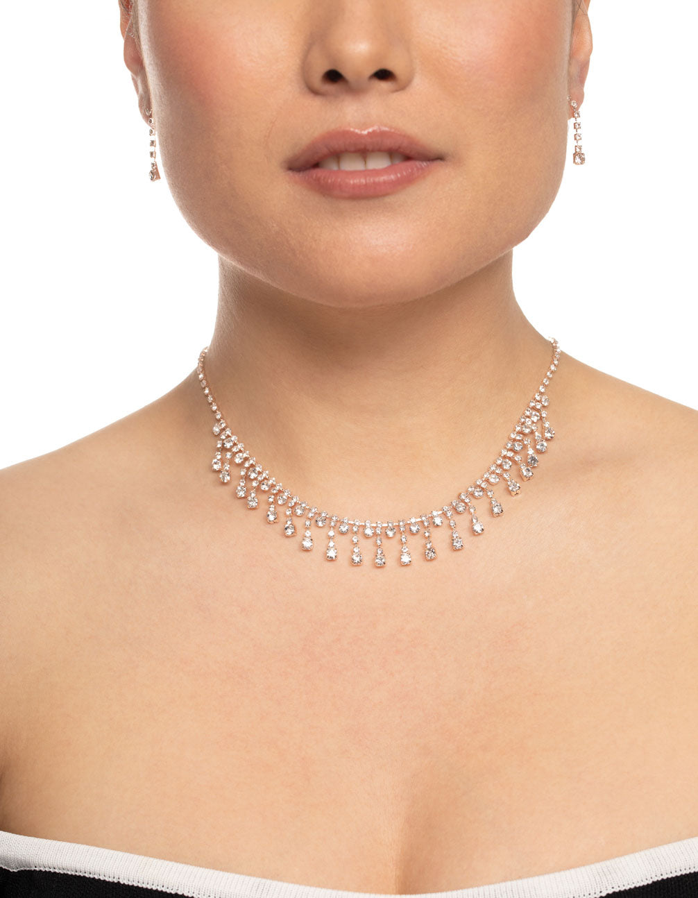 Rose Gold Fan Cupchain Drop Earrings & Necklace