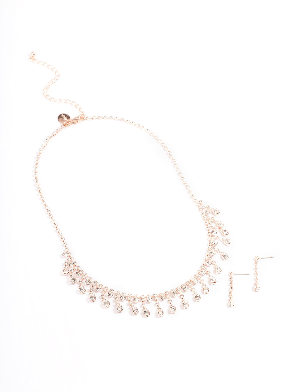 Rose Gold Fan Cupchain Drop Earrings & Necklace