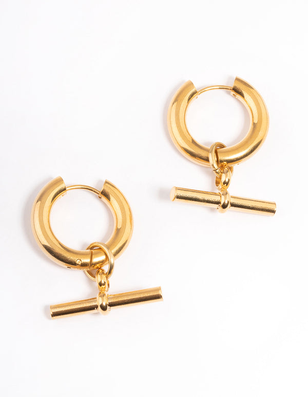 Waterproof Gold Plated Stainless Steel Chunky Bar Huggie Earrings