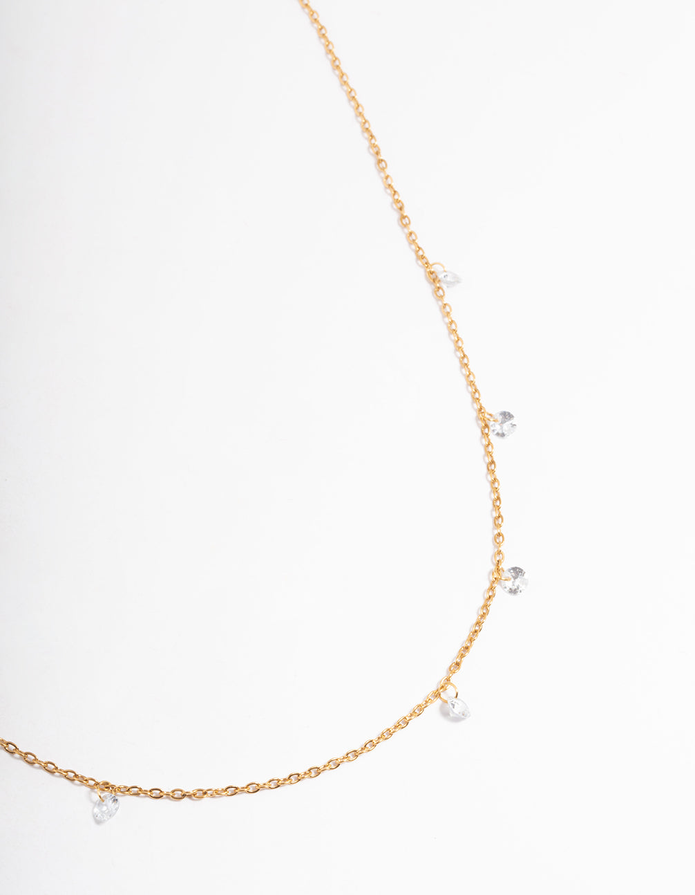 Gold Plated Stainless Steel Cubic Zirconia Drop Fine Chain Necklace