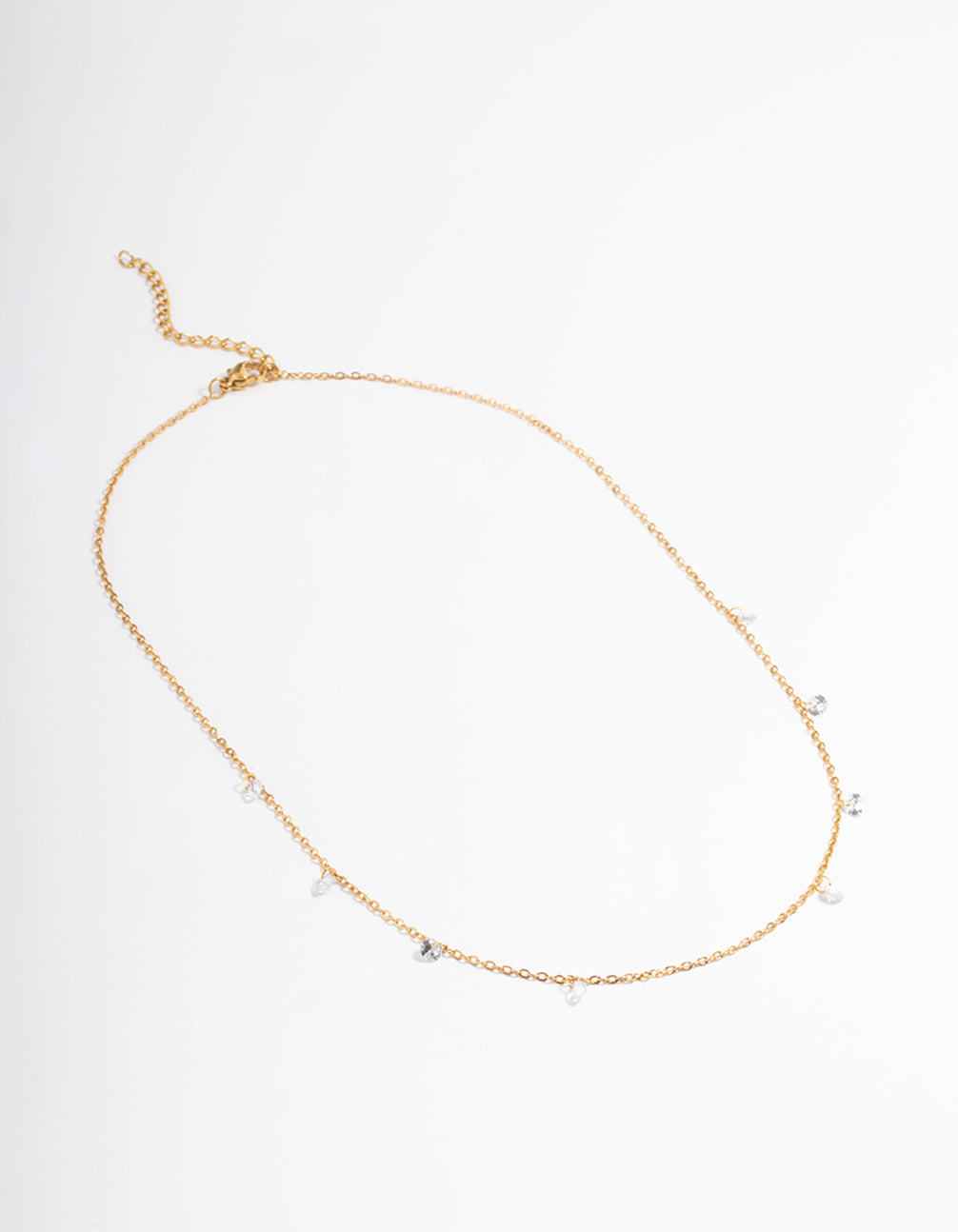 Gold Plated Stainless Steel Cubic Zirconia Drop Fine Chain Necklace