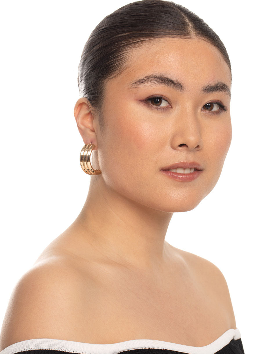 Gold Trio Drop Stud Earrings
