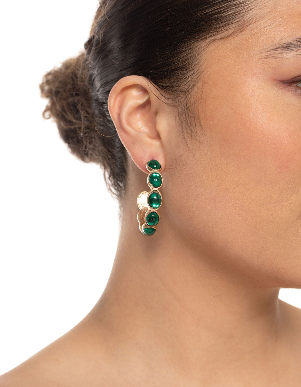 Gold Gem Stone Hoop Earrings