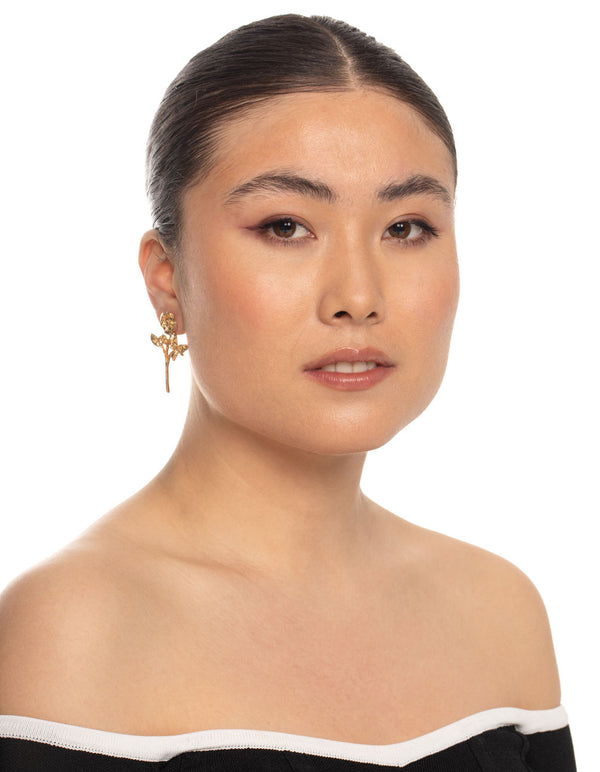 Gold Simple Drop Flower Earrings