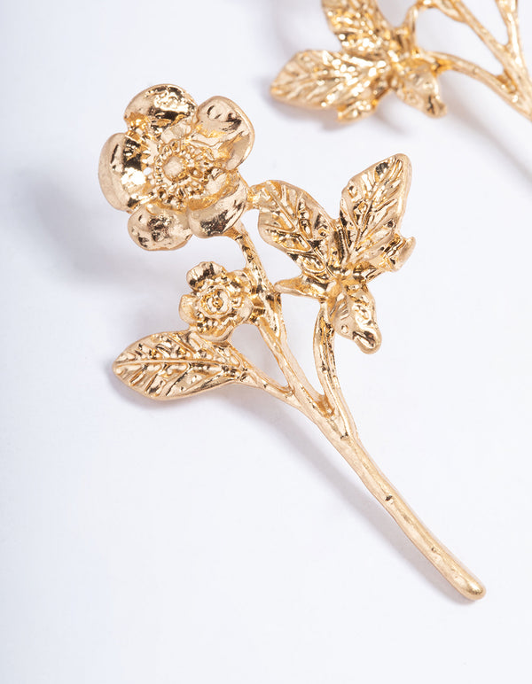 Gold Simple Drop Flower Earrings