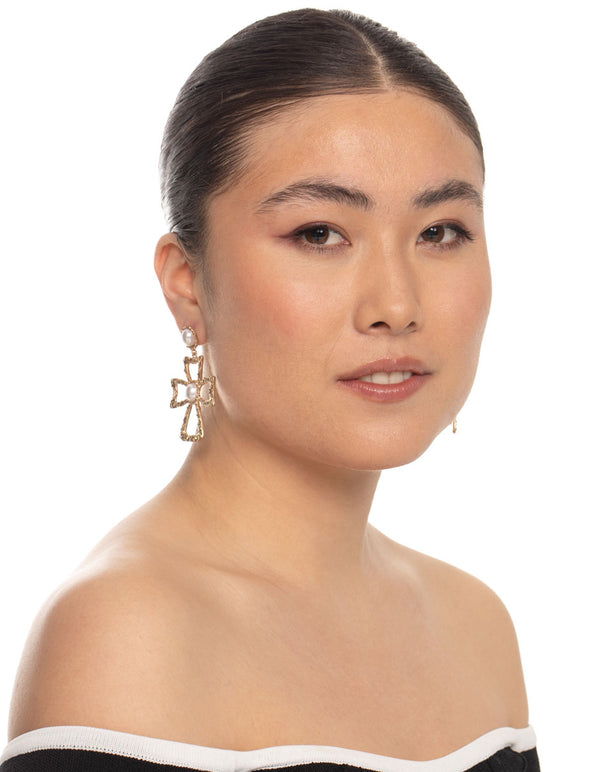 Gold Statement Cross Earrings