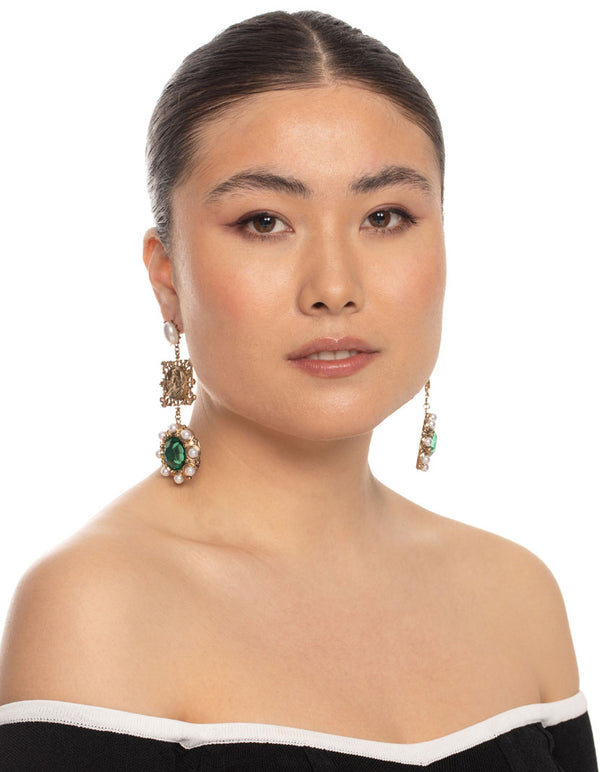 Gold Statement Gem Drop Earrings