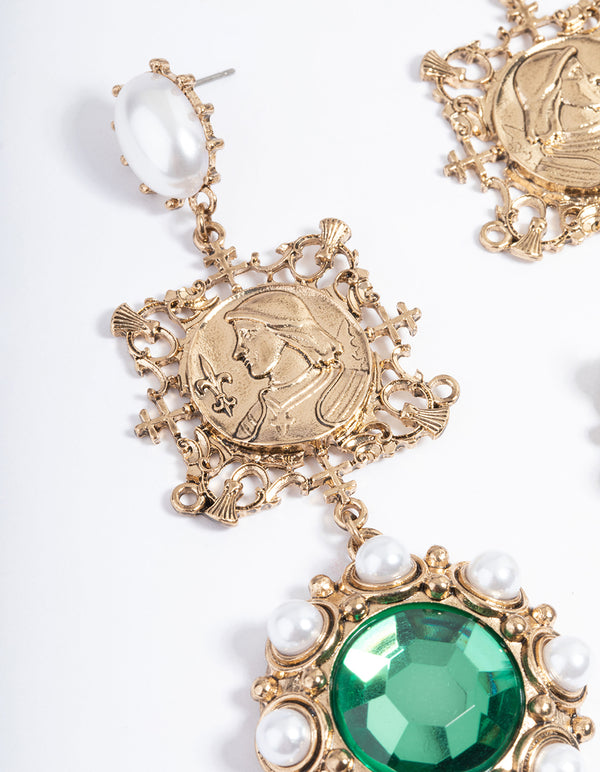 Gold Statement Gem Drop Earrings
