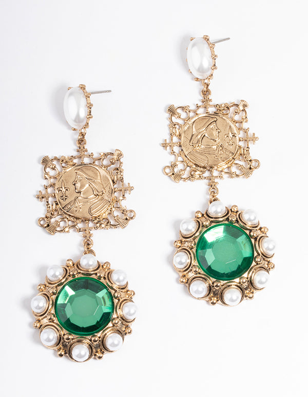 Gold Statement Gem Drop Earrings