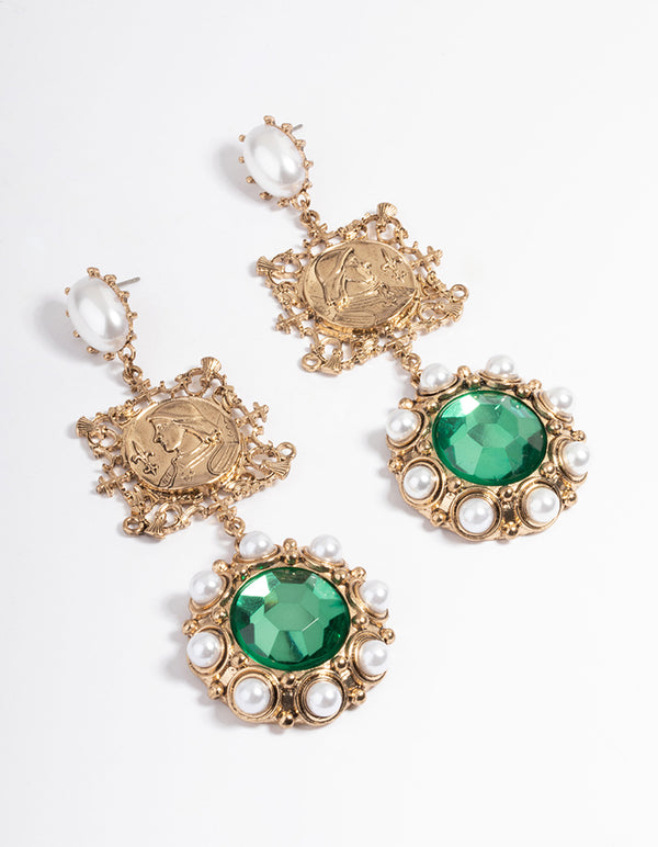 Gold Statement Gem Drop Earrings