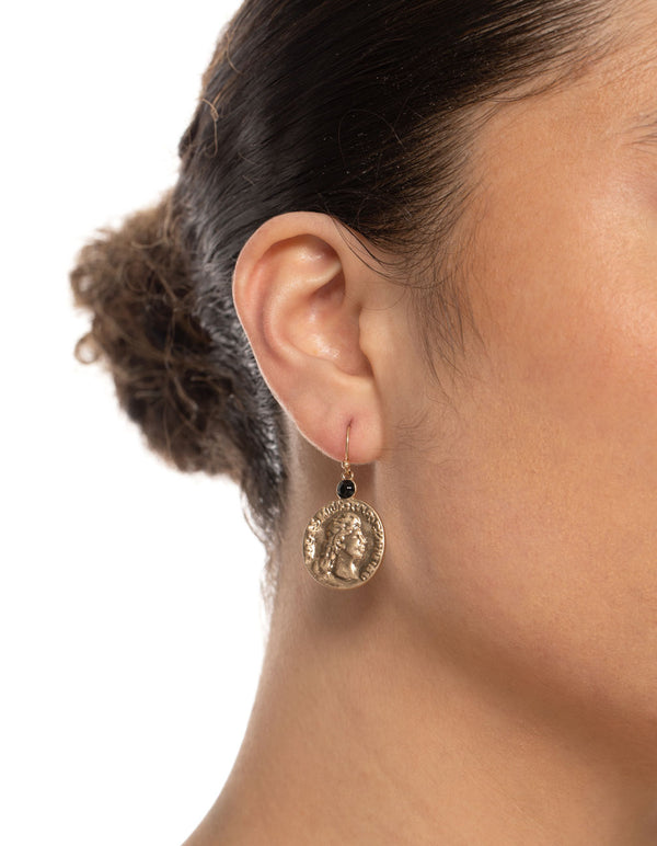 Gold Coin Drop Earrings
