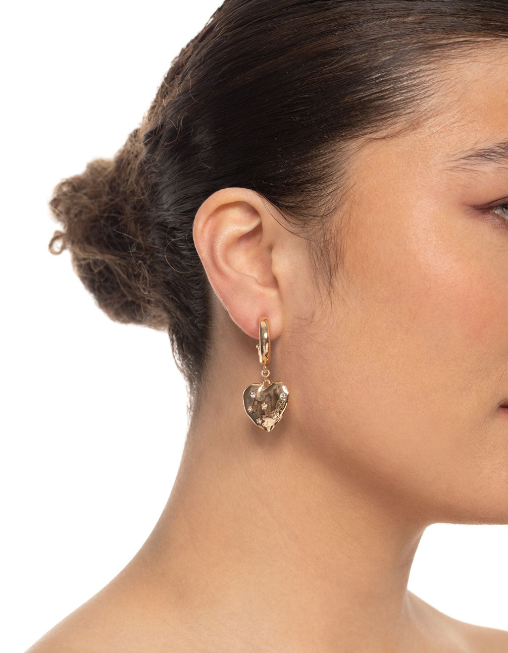 Gold Stamped Drop Heart Earrings