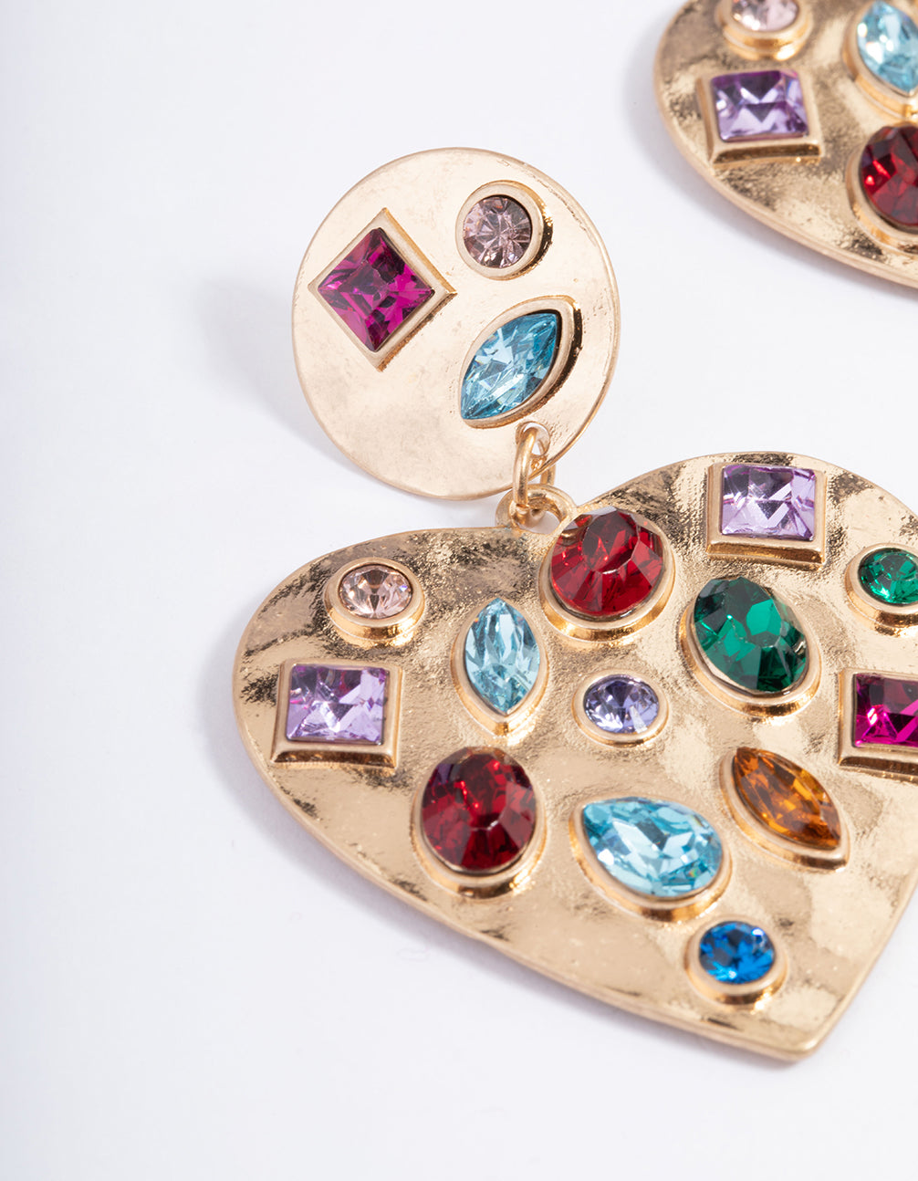 Gold Mixed Gem Stone Heart Earrings